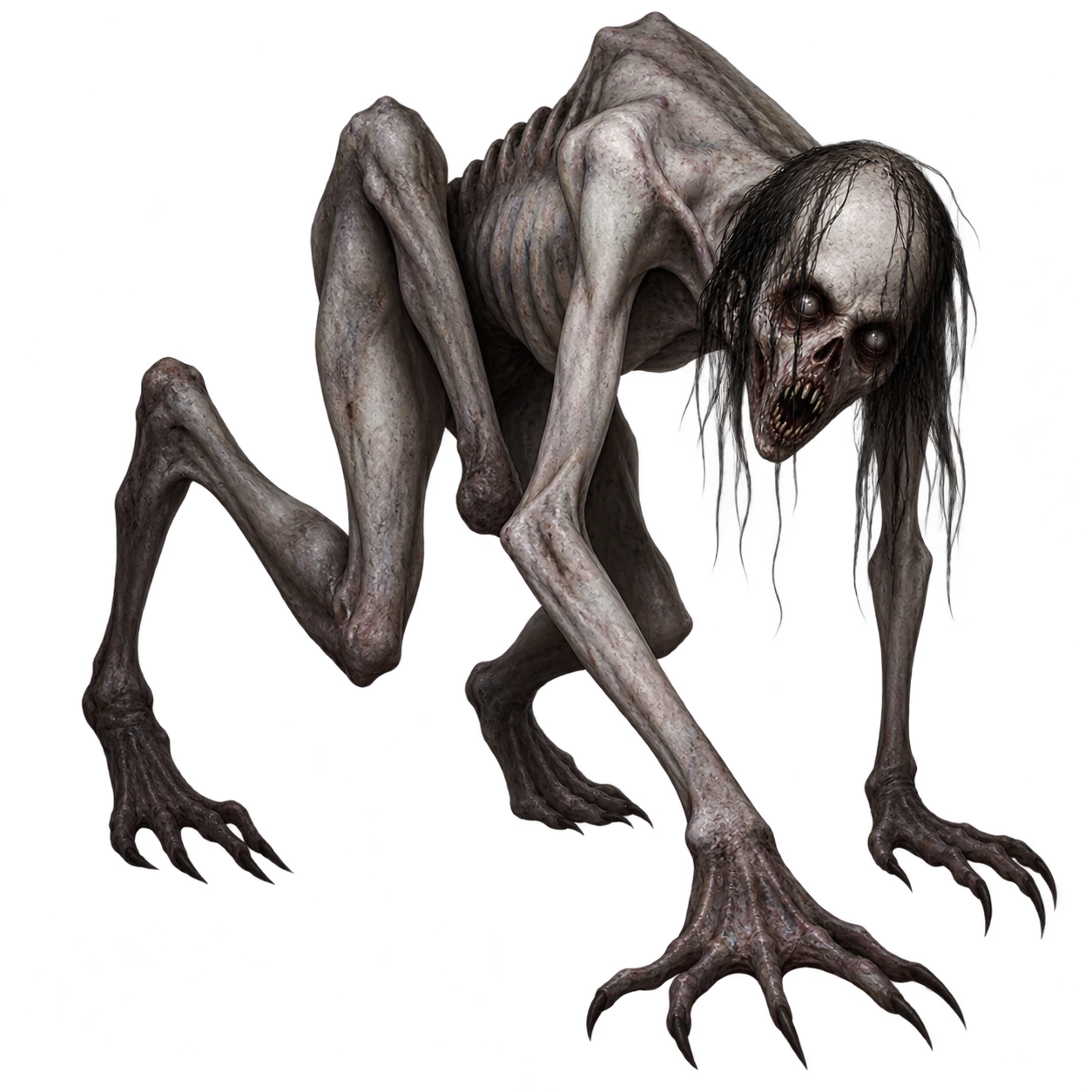Unreleased crawling creature design with long limbs and claws.