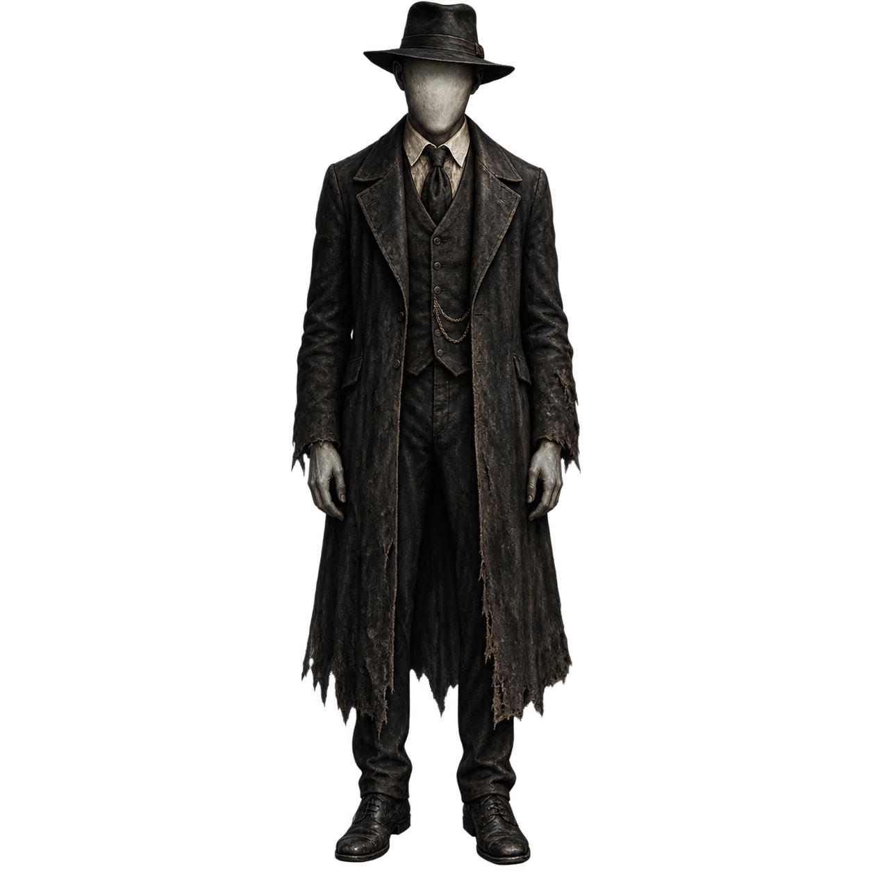 The Faceless Man, a faceless figure in a weathered coat and hat. Active encounter.